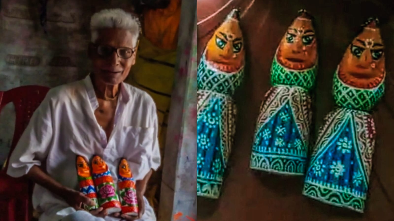 এক বৃদ্ধের হাতে জীবিত নাড়াজোলের কাঠের পুতুল শিল্প